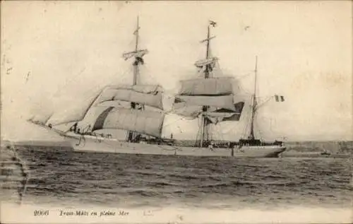 Ak Trois-mâts en pleine Mer, Segelschiff