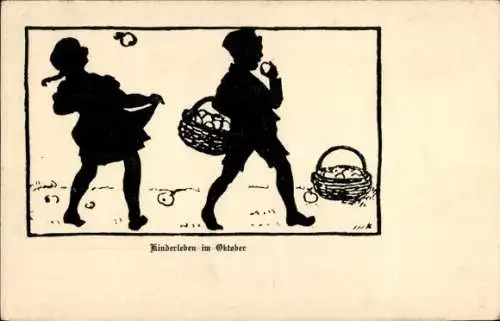 Scherenschnitt Künstler Ak Kinderleben im Oktober, Obst