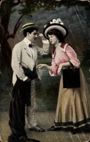 Ak Paar, Liebespaar, Regnerisches Wetter, Regen