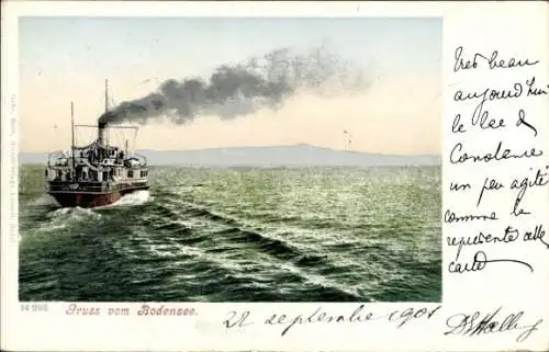 Ak Bodensee Salondampfer, Dampfschiff auf dem  Gruss vom Bodensee