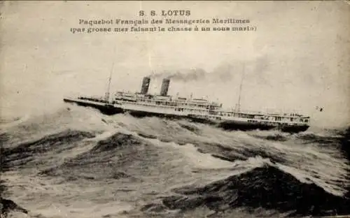 Ak S. S. LOTUS, französischer Ozeandampfer, (in großer Zahl auf der Jagd nach einem U-Boot)