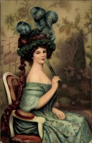 Ak Paris I Louvre, Eine junge Frau mit einem Fächer sitzt auf einem Stuhl.