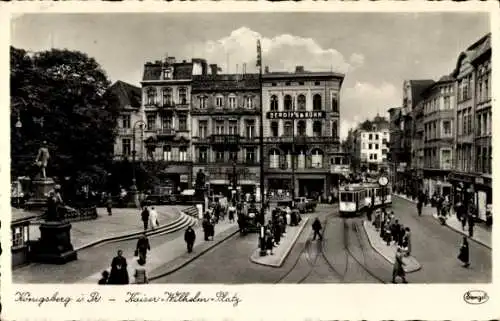 Ak Kaliningrad Königsberg Ostpreußen, Kaiser Wilhelm Platz, Geschäfte, Straßenbahn