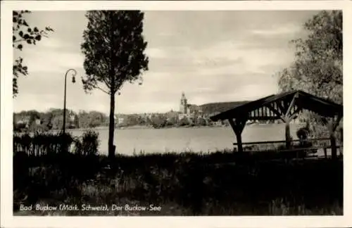 Ak Buckow in der Märkischen Schweiz, Buckow-See, Blick aufs Wasser, Landschaft mit Bäumen, Pav...