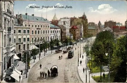 Ak Aachen in Nordrhein Westfalen, Friedrich Wilhelm-Platz, historische Gebäude, Straßenbahn, B...