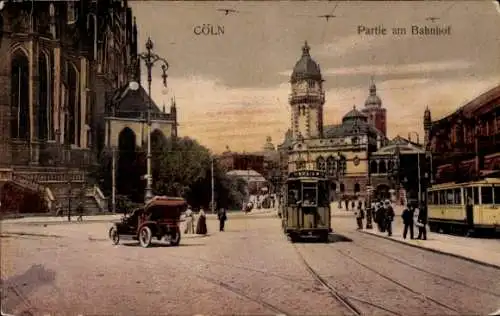 Ak Köln am Rhein, Partie am Bahnhof, Straßenbahn