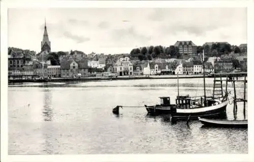 Ak Flensburg in Schleswig Holstein, Stadtansicht, Marienkirche, Hafen