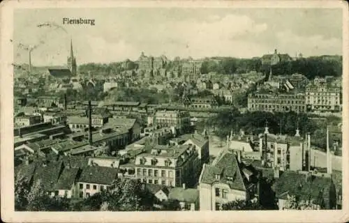 Ak Flensburg in Schleswig Holstein, Panoramablick auf  Kirchen und Stadtarchitektur, Historisc...