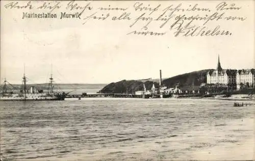 Ak Mürwik Flensburg in Schleswig Holstein, Marinestation  Wasserblick, Landschaft, Schiffe