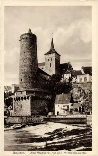 Ak Bautzen in der Oberlausitz, Alte Wasserkunst, Michaeliskirche, historisches Gebäude, Fachwe...