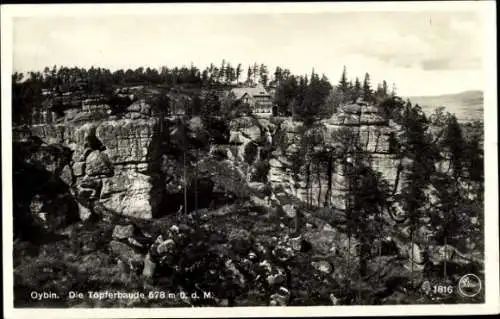 Ak Hain Oybin, Valy Krompach Krombach Region Reichenberg, Johannisstein, Jánské kameny, Die Tö...
