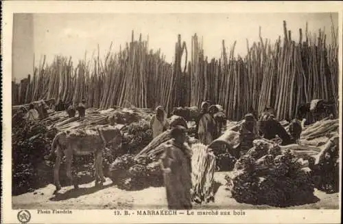 CPA Marrakech Maroc, Le marché aux bois