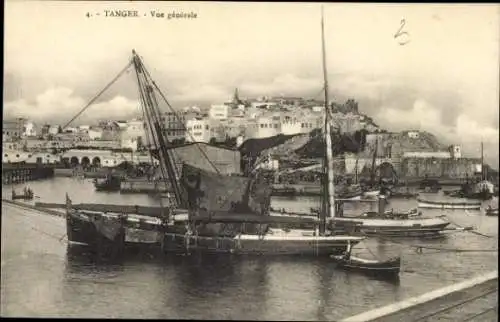 Ak Tanger Marokko, Hafen mit Booten, Stadtansicht