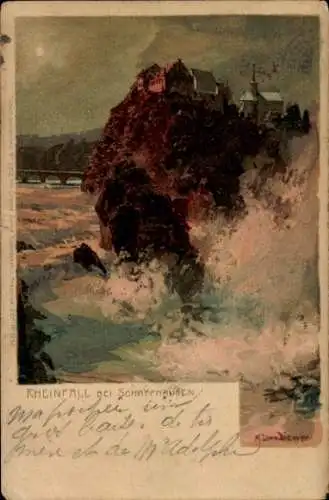 Ak Rheinfall Kanton Schaffhausen, Rheinfall, Schloss, malerische Landschaft, Wasserfall