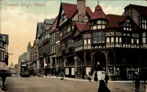 Ak Chester Cheshire England, Eastgate Street, historische Architektur, Straßenansicht, Postkarte