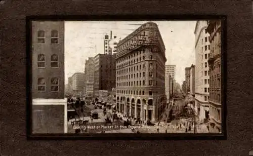 Passepartout Ak San Francisco Kalifornien USA, Straße, Hochhäuser, Markt