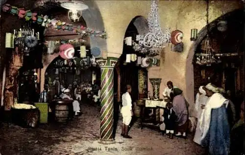 Ak Tunes Tunesien, Souk erleuchtet