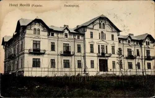 Ak Techirghiol Rumänien, Hotel Movilă, elegante Baustruktur, angelegte Fenster mit Balkonen