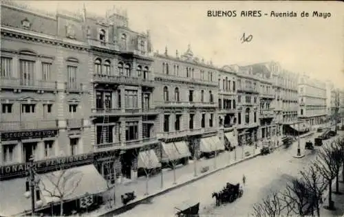 Ak Buenos Aires Argentinien, Avenida de Mayo, Gebäude, Straßenansicht, Pferdefuhrwerke