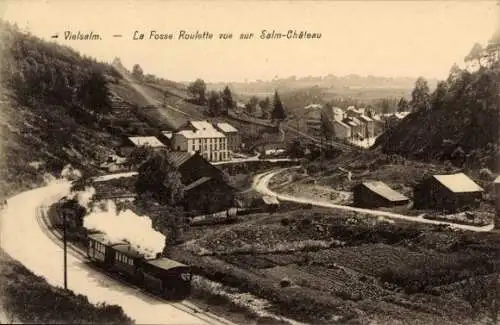 Ak Vielsalm Wallonien Luxemburg, Eisenbahn, Landschaft, Gebäude, Salm-Château im Hintergrund
