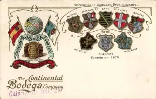 Präge Wappen Litho The Continental Bodega Company, Reklame, Österreich, Schweiz, Sachsen