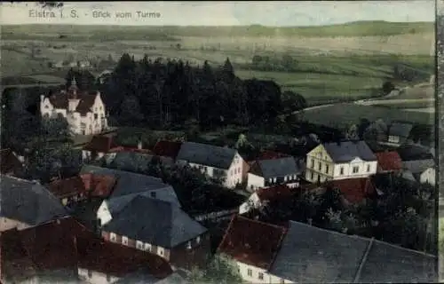 Ak Elstra in der Oberlausitz Sachsen, Aussicht vom Turm, Dorf- und Landschaftsansicht, Maleris...