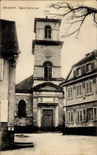 Ak Brumath Bas Rhin, Katholische Kirche, Briefkasten, Straßenpartie