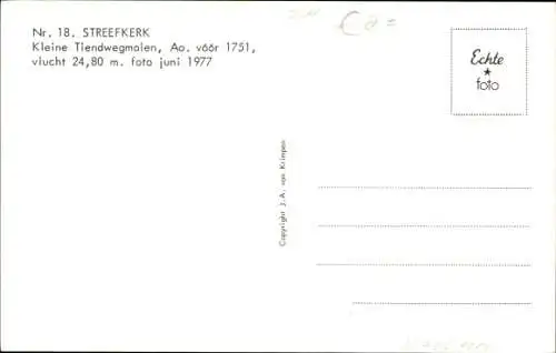 Ak Streefkerk Südholland, Kleine Tiendwegmolen