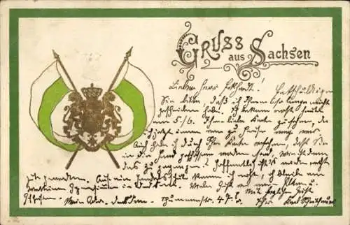 Präge Wappen Ak Gruss aus Sachsen, Stadtwappen