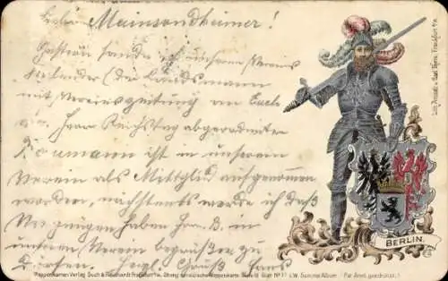 Präge Wappen Litho Berlin, Stadtwappen, Ritter