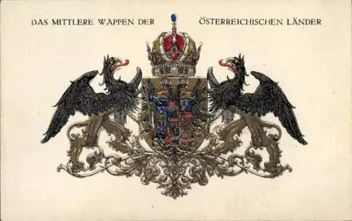 Wappen Ak Vereinigte Staaten von Groß Österreich, Mittleres Wappen, Greife