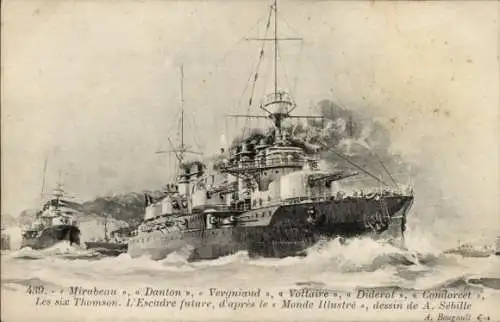 Ak Französische Kriegsschiffe Mirabeau, Danton, französische Marine