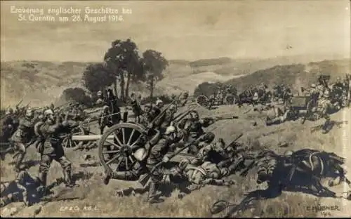 Ak Eroberung englischer Geschütze bei Sankt Quentin, 1914