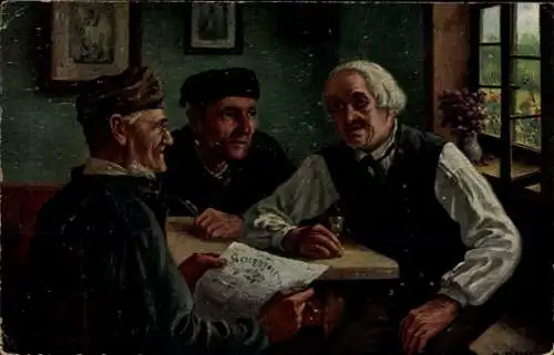 Ak Männer am Tisch, Volkstrachten, Zeitung, Pfeife