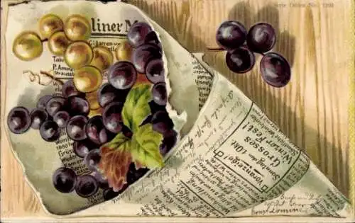 Präge Litho Weintrauben, Zeitungspapier, Winzer Fest
