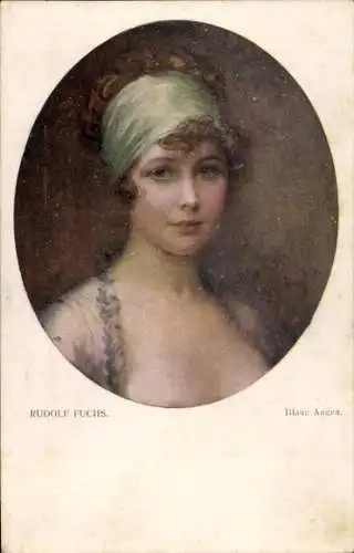 Künstler Ak Fuchs, Rudolf, Frauenbildnis, Blaue Augen