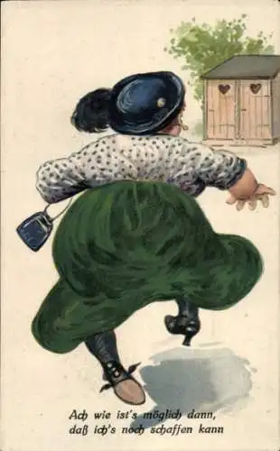 Künstler Ak Ach wie ist's möglich dann, daß ich's noch schaffen kann, Toilettenhumor