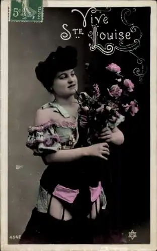 Ak Frau mit Blumenstrauß, Porträt, Sankt Louis
