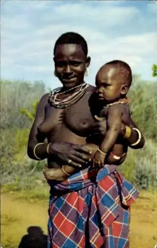 Ak Portrait einer barbusigen M'Kamba Frau mit Kleinkind