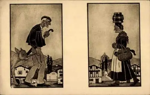 Künstler Ak zwei alte Bauern in Tracht