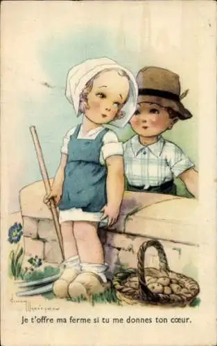 Künstler Ak Ich gebe dir meine Farm, wenn du mir dein Herz gibst. Liebespaar