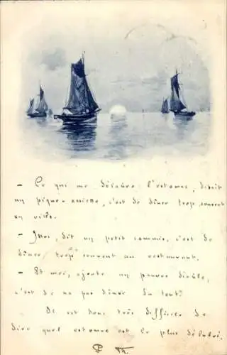 Künstler Ak Abendstimmung, Segelboote auf dem Wasser