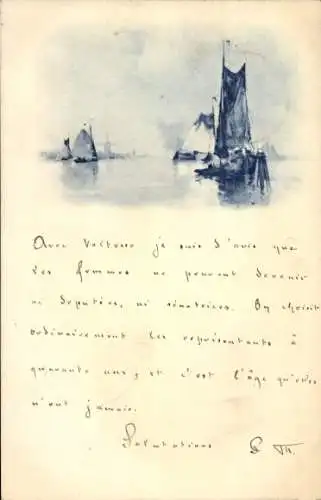 Künstler Ak Fischerboote auf dem Wasser