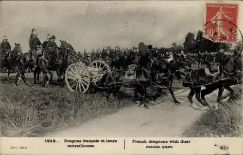 CPA Guerre 1914, Dragons français et leurs mitrailleuses