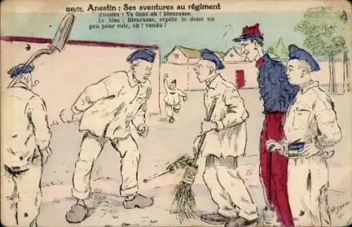 Künstler Ak Anestin, Ses aventures au régiment