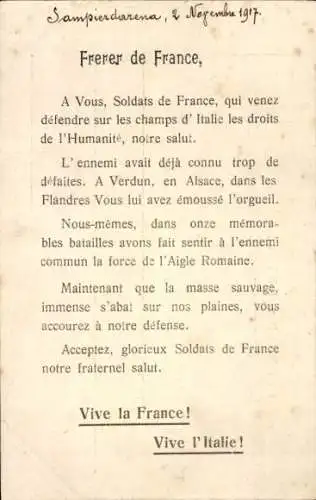 Ak Brüder Frankreichs, Brief an Soldaten
