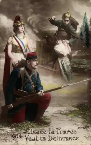 Ak Alsace la France, Yeut ta Délivrance, 1914