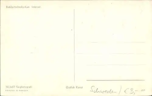 Ak Riddarholmen Schweden, Blick in die Kirche mit Altar