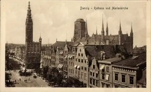 Ak Gdańsk Danzig, Rathaus und Marienkirche