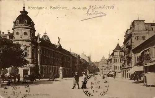 Ak Konstanz am Bodensee, Konstanz am Bodensee, Marktstätte, historische Architektur, Straßenan...